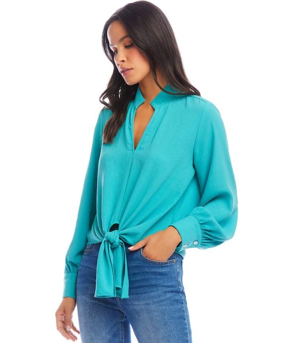 Long Sleeve Tie-Front Top