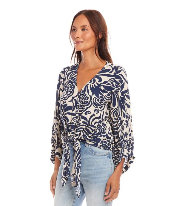 Blouson Sleeve Tie Front Top - Image 4