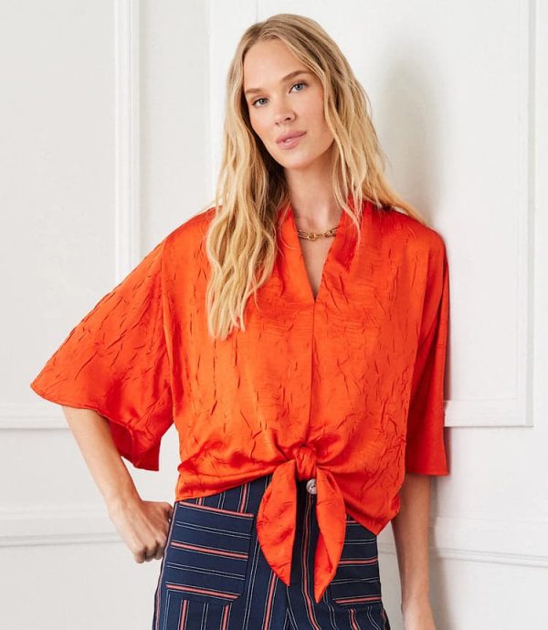 Flare Sleeve Tie Front Top