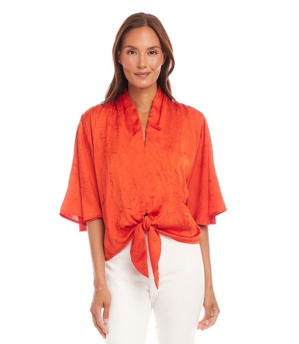 Flare Sleeve Tie Front Top - Image 2