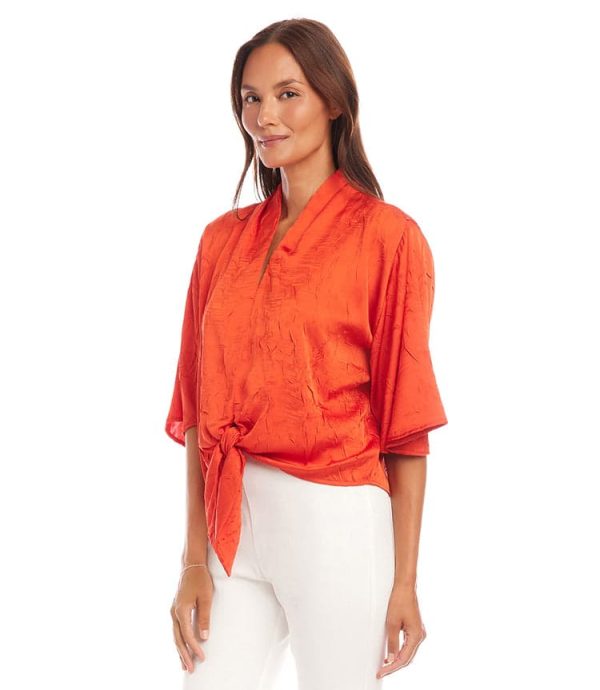 Flare Sleeve Tie Front Top - Image 3
