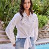 Embroidered Tie Front Top