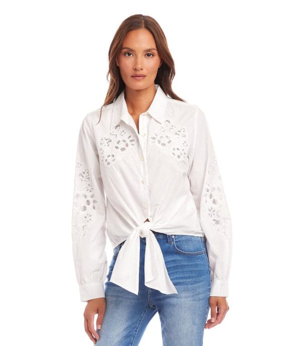 Embroidered Tie Front Top - Image 2