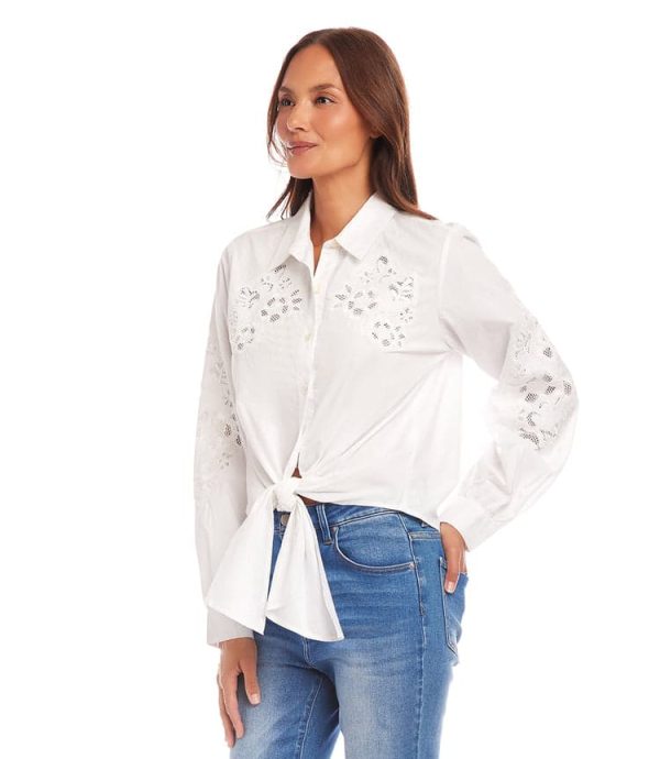 Embroidered Tie Front Top - Image 3