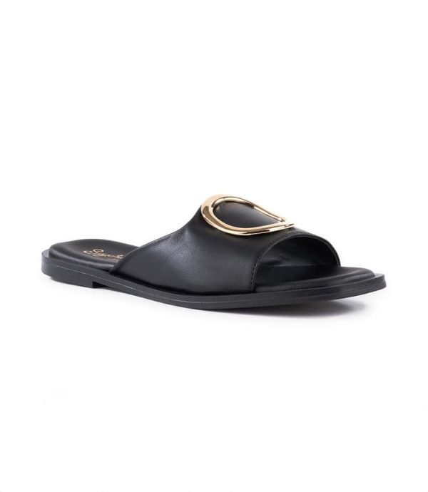 Gold Accent Leather Slide Sandals - Image 5